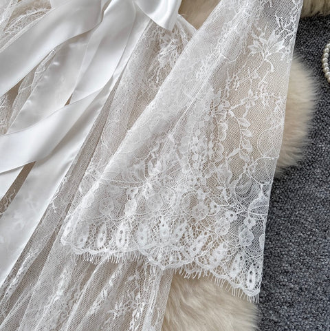 Flared Sleeve Thin Lace Nightgown