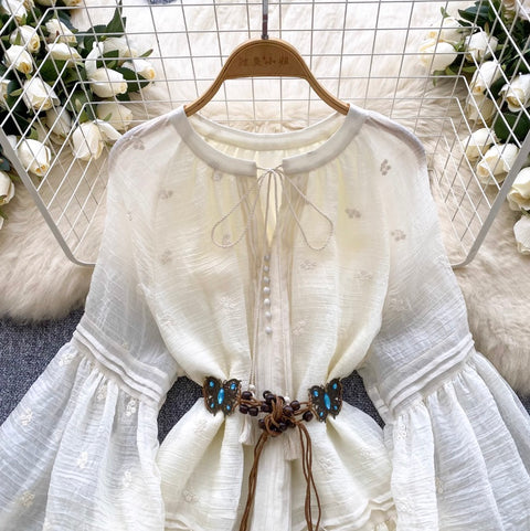 Courtly Embroidered Ruffled Apricot Dress