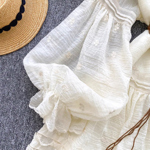 Courtly Embroidered Ruffled Apricot Dress