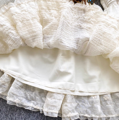 Courtly Embroidered Ruffled Apricot Dress