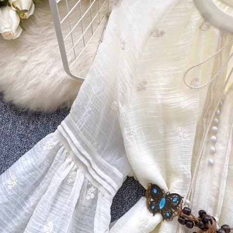 Courtly Embroidered Ruffled Apricot Dress