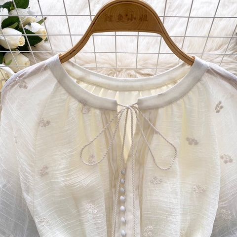 Courtly Embroidered Ruffled Apricot Dress