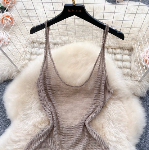 Irregular Design Backless Hollowed Slip Dress