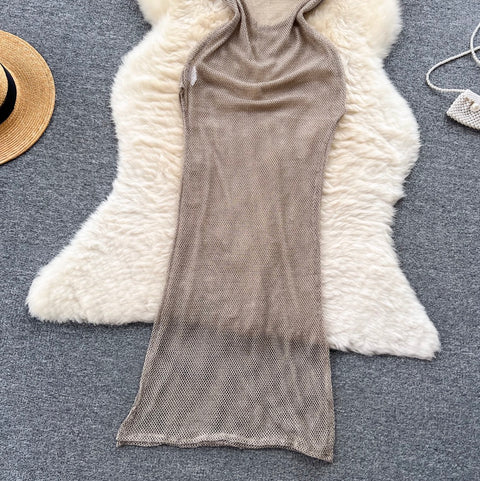 Irregular Design Backless Hollowed Slip Dress