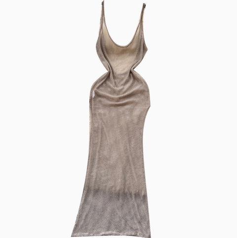 Irregular Design Backless Hollowed Slip Dress