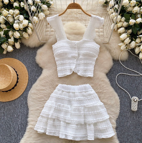Chic Ruffled Camisole & Skirt 2Pcs