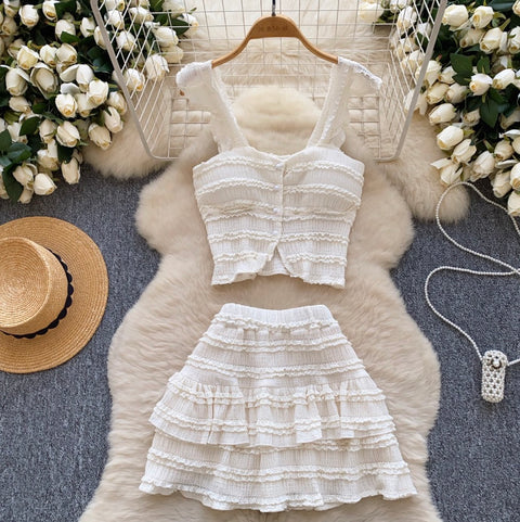 Chic Ruffled Camisole & Skirt 2Pcs
