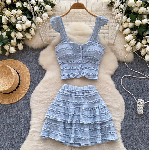 Chic Ruffled Camisole & Skirt 2Pcs