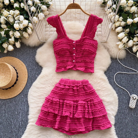 Chic Ruffled Camisole & Skirt 2Pcs