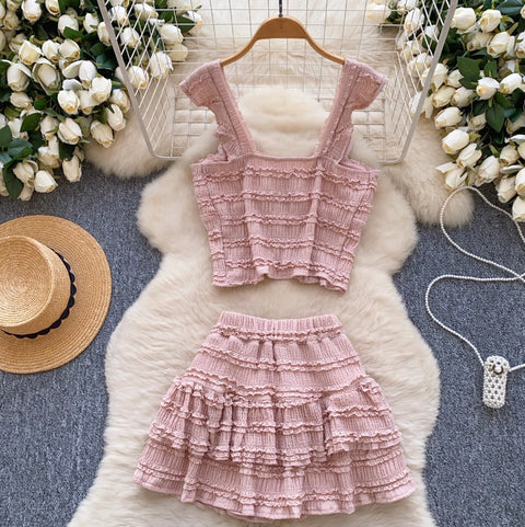 Chic Ruffled Camisole & Skirt 2Pcs