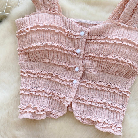 Chic Ruffled Camisole & Skirt 2Pcs