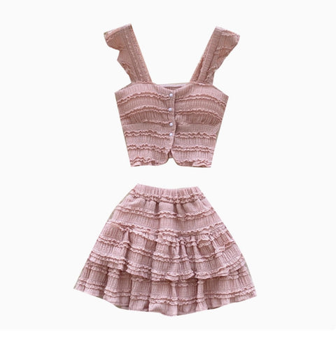 Chic Ruffled Camisole & Skirt 2Pcs