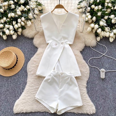 Suit Vest & Shorts OL Outfit 2Pcs