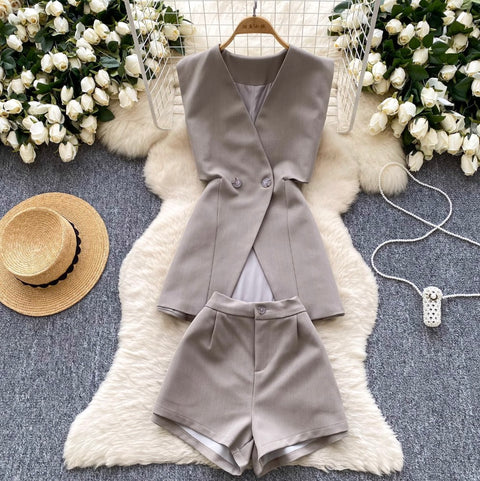 Suit Vest & Shorts OL Outfit 2Pcs