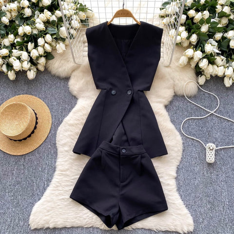 Suit Vest & Shorts OL Outfit 2Pcs