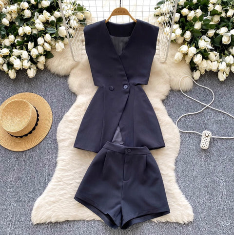 Suit Vest & Shorts OL Outfit 2Pcs