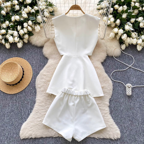 Suit Vest & Shorts OL Outfit 2Pcs