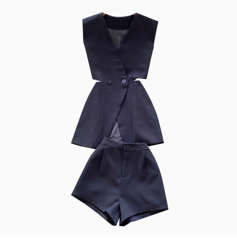 Suit Vest & Shorts OL Outfit 2Pcs