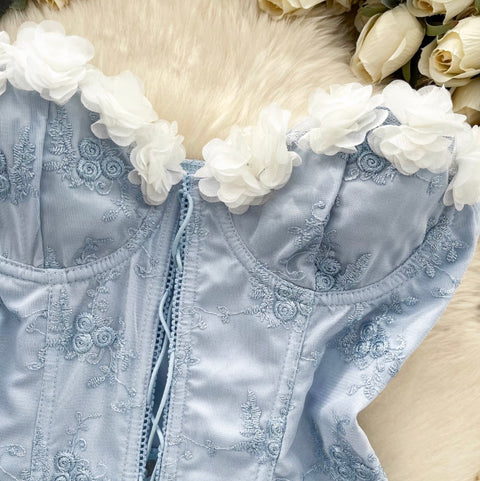 Sweetie Lace-up Ruffled Patchwork Top