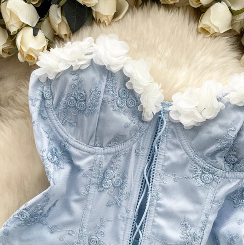 Sweetie Lace-up Ruffled Patchwork Top