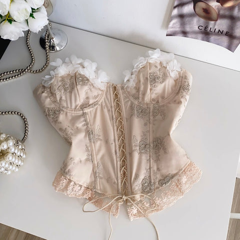 Sweetie Lace-up Ruffled Patchwork Top