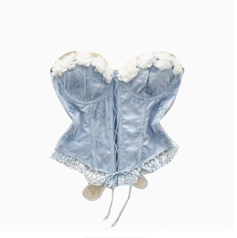 Sweetie Lace-up Ruffled Patchwork Top