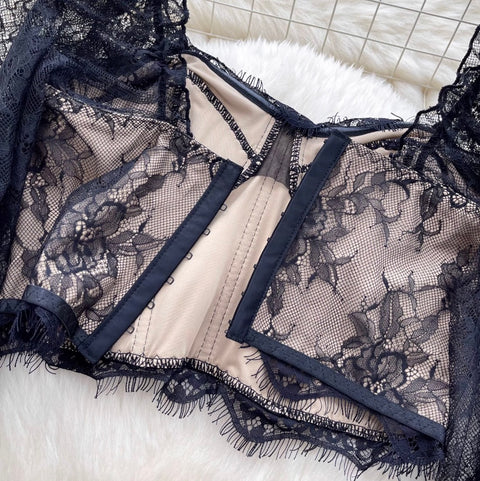 Midriff-baring Black Lace Top