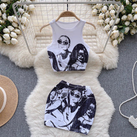 Chic Printed Camisole & Skirt 2Pcs