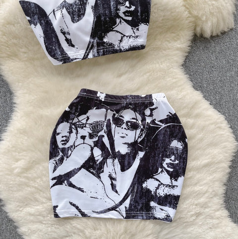 Chic Printed Camisole & Skirt 2Pcs