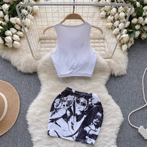 Chic Printed Camisole & Skirt 2Pcs