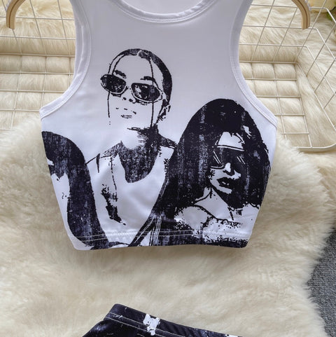 Chic Printed Camisole & Skirt 2Pcs