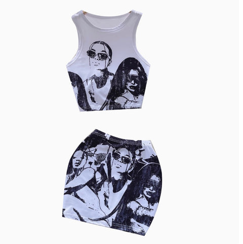 Chic Printed Camisole & Skirt 2Pcs