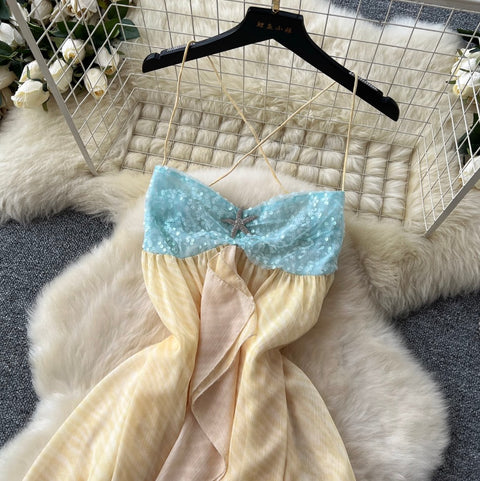 Niche Sequined Patchwork Slip Dress