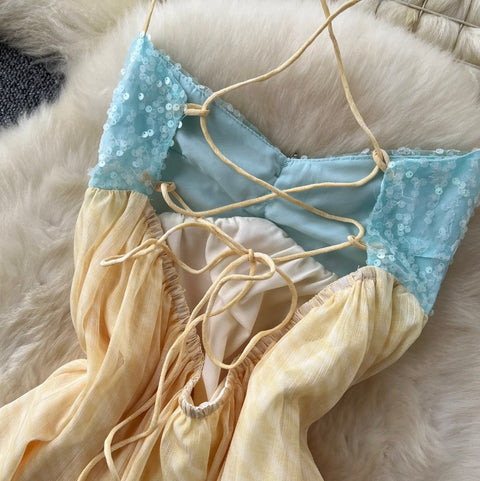 Niche Sequined Patchwork Slip Dress