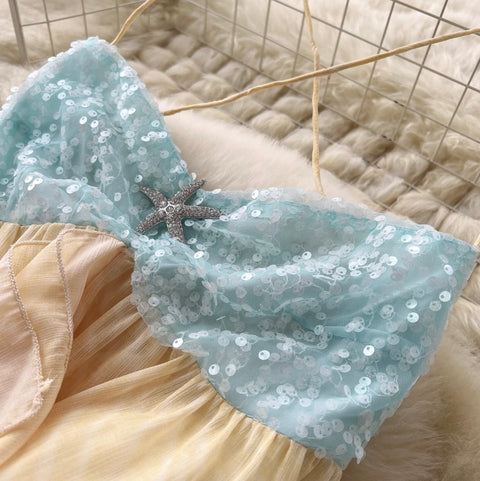 Niche Sequined Patchwork Slip Dress