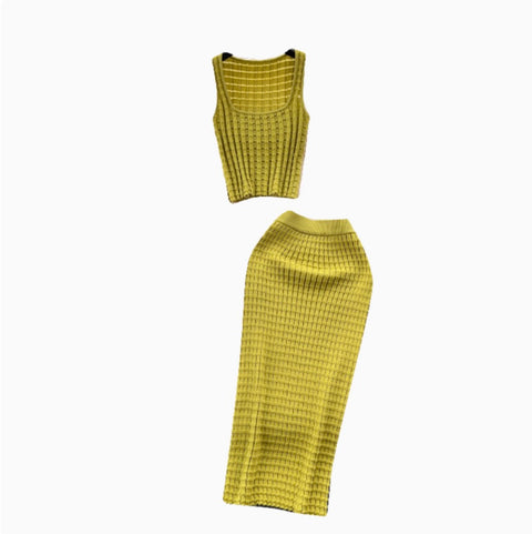 Plaid Knit Camisole & Skirt 2Pcs