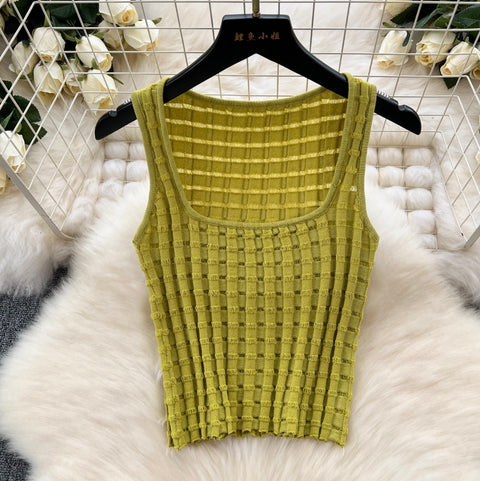 Plaid Knit Camisole & Skirt 2Pcs