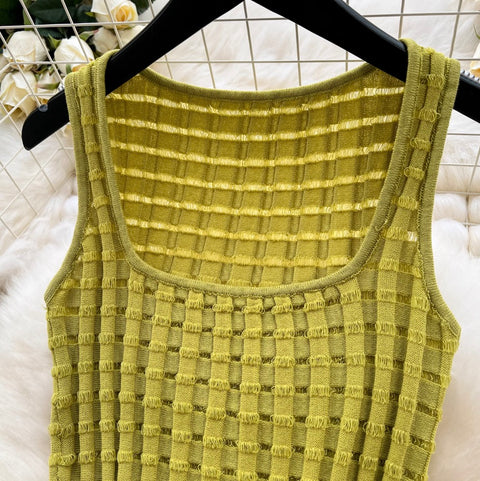 Plaid Knit Camisole & Skirt 2Pcs