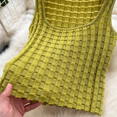 Plaid Knit Camisole & Skirt 2Pcs