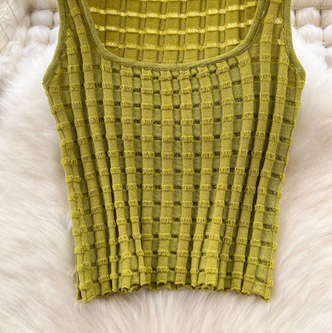 Plaid Knit Camisole & Skirt 2Pcs