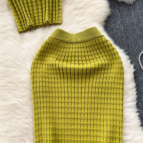 Plaid Knit Camisole & Skirt 2Pcs