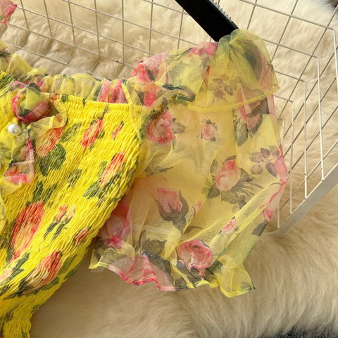 Fairy Puffy Sleeve Floral Chiffon Dress