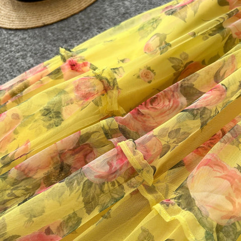 Fairy Puffy Sleeve Floral Chiffon Dress