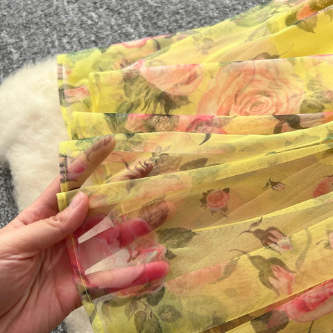 Fairy Puffy Sleeve Floral Chiffon Dress