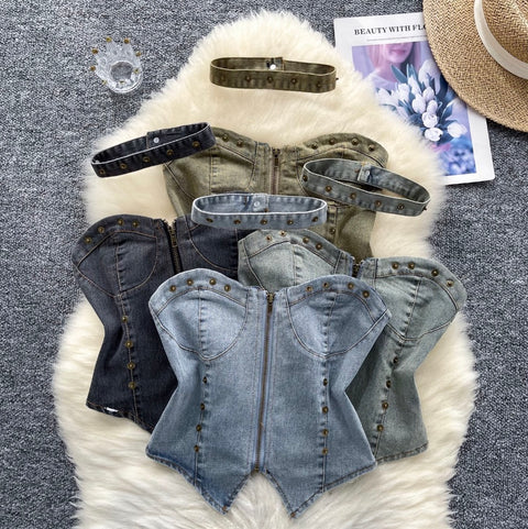 Chic Denim Tank Top with Choker