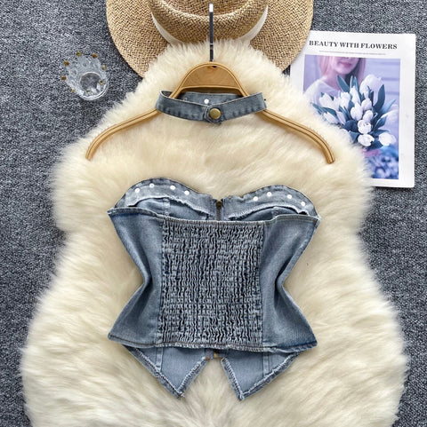 Chic Denim Tank Top with Choker