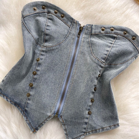 Chic Denim Tank Top with Choker