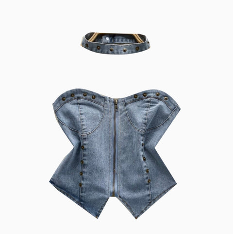 Chic Denim Tank Top with Choker