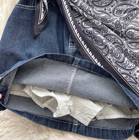 Casual Denim Shirt & A-line Skirt 2Pcs