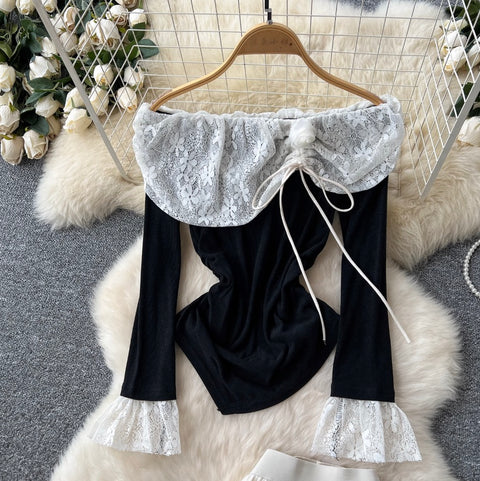 Off-shoulder Top & Mesh Skirt 2Pcs